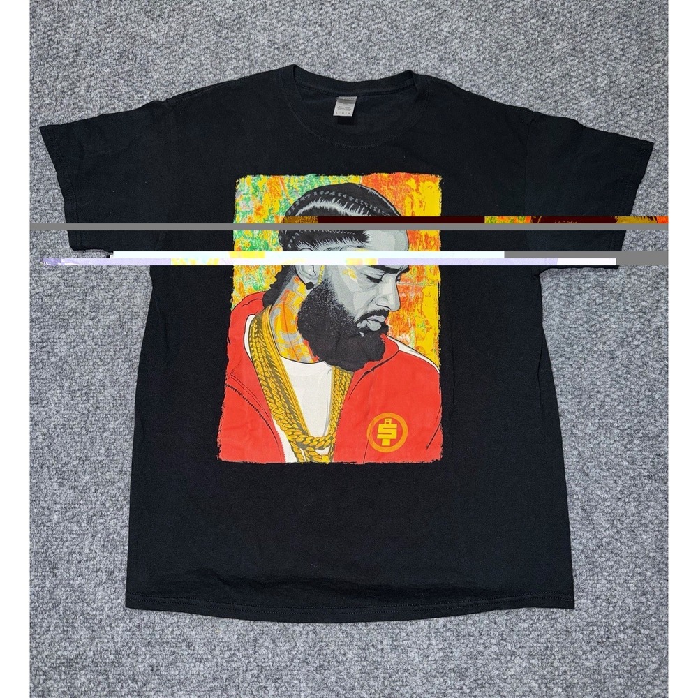 Gildan Nipsey Hussle streetwear Graphic T-Shirt Black Size Large